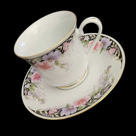 Imperial’s Fine China Universal Floral Cup & Saucer Pink Purple Flowers - Picture 1 of 9